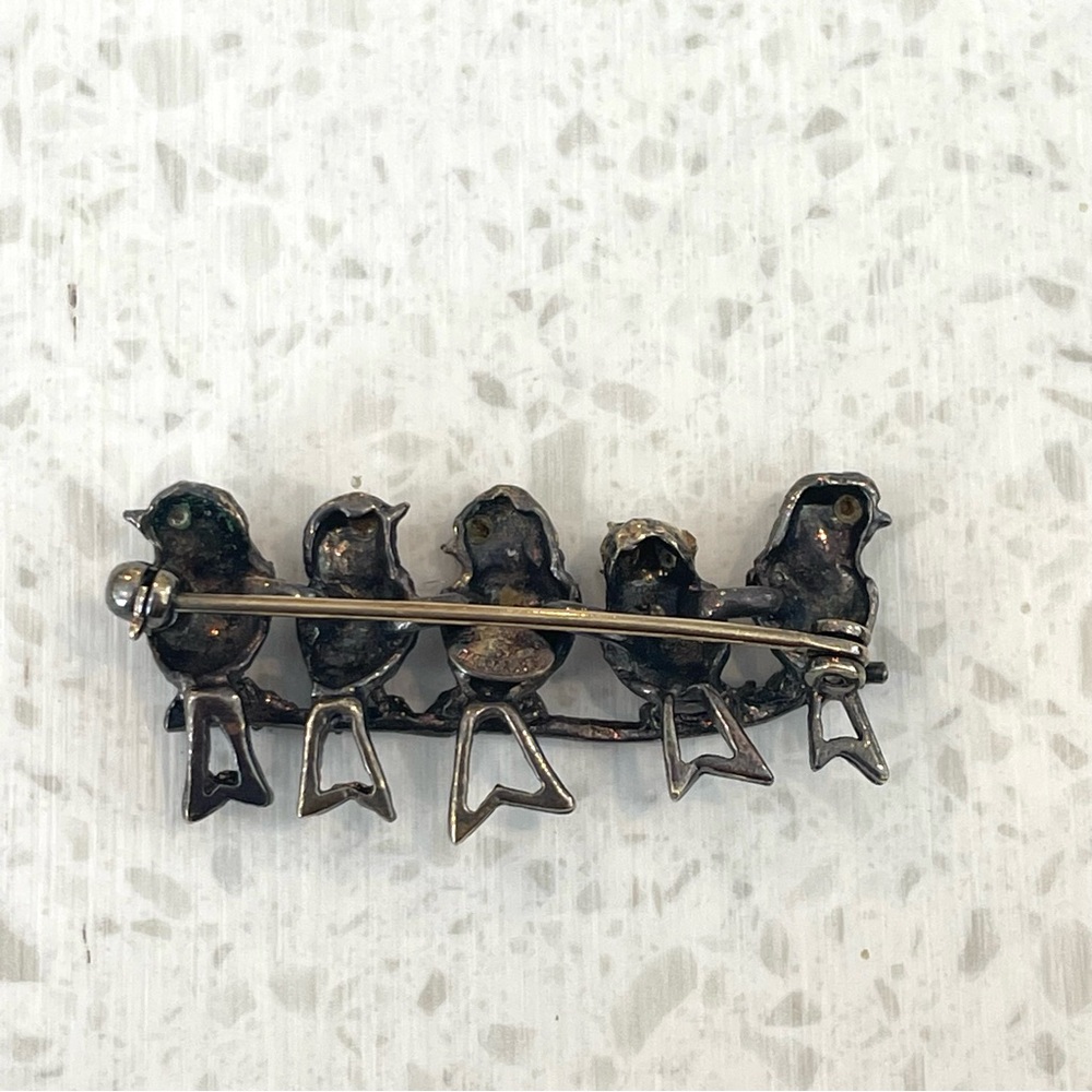 DANECRAFT Sterling Silver Vintage 5 Birds on a Branch Lapel Pin Brooch - Picture 3 of 6
